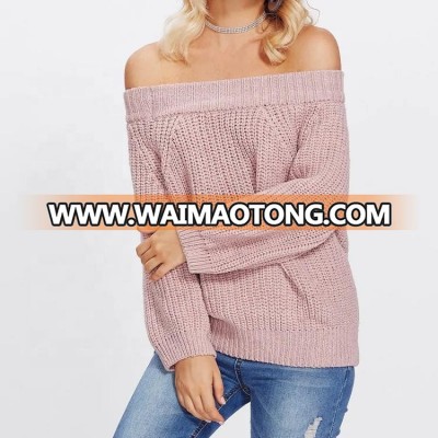 Female Garment Custom Off Shoulder Texture Knit Sweater