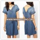 2014 Ladies Deep V-neckline pure cotton denim mini dress(YDQ03139)